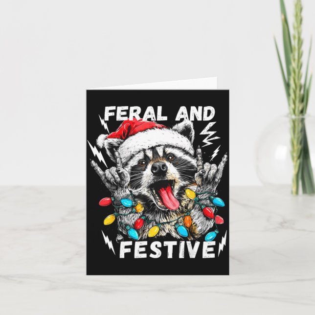 Carte Feral And Festive Funny Christmas Rocker Raccoon S (Devant)