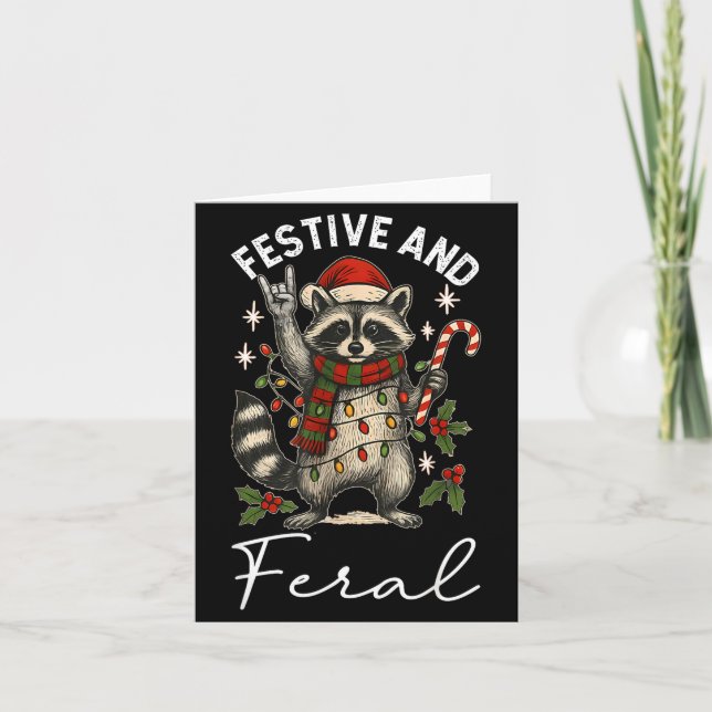 Carte Feral And Festive Raccoon Santa Hat Christmas Ligh (Devant)