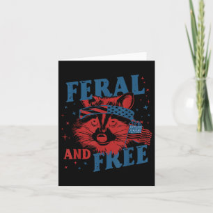 Carte Feral Funky Et Free Raccoon 4 juillet Us Drapeau M