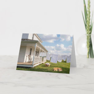 Carte Ferme d'anniversaire avec étendoir et chien