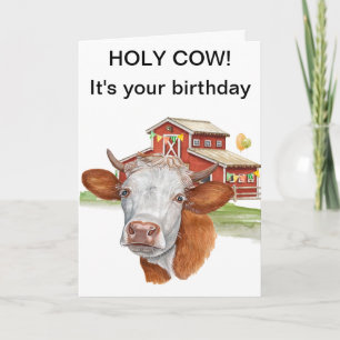 Carte Ferme d'aquarelle de Saint-Vache d'anniversaire