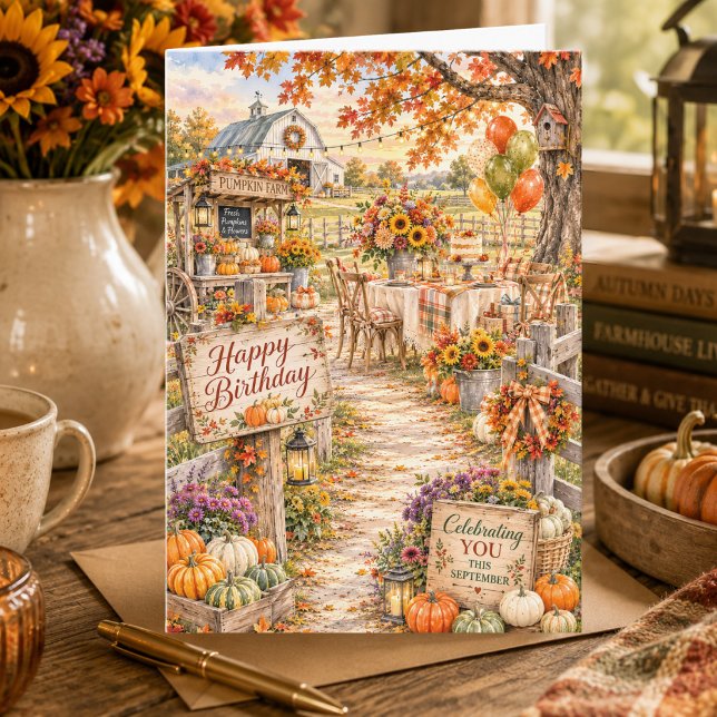 Carte Ferme de citrouilles d'automne Joyeux anniversaire (Créateur téléchargé)
