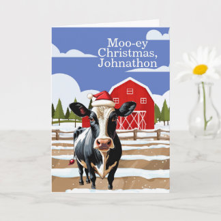 Carte Ferme de Noël Mooey Vache Personnalisée