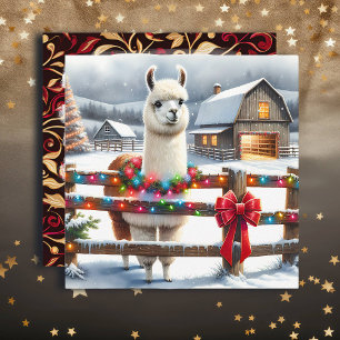 Carte Ferme vintage et Noël Cute Llama