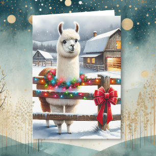 Carte Ferme vintage et Noël de lama mignon 