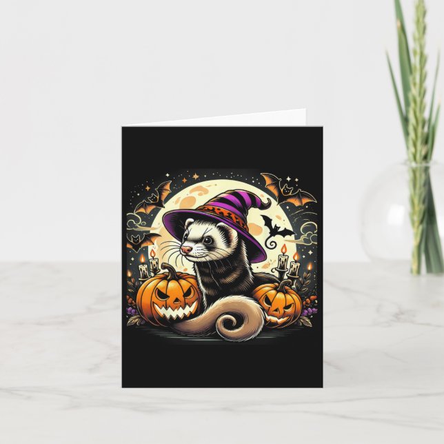 Carte Ferret Witch Halloween - Citrouille Éffrayant chau (Devant)