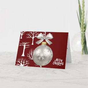 Carte Festif Blanc Arbres de Noël Ornement Rouge