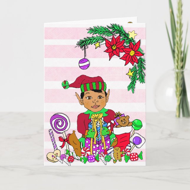 Carte Festif Joyeux Noël Elfe ethnique (Devant)