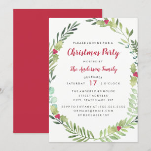 Carte Festin Watercolor Wreath Christmas Party