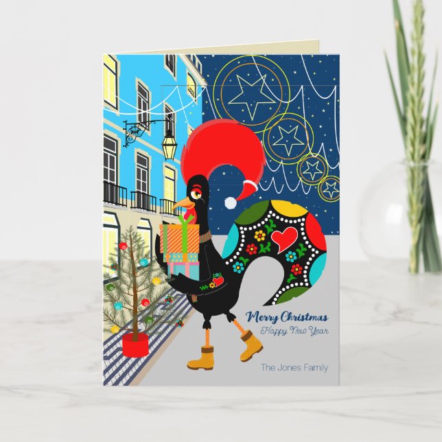 Carte Festivals de Noël avec le coq portugais (Devant)