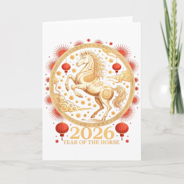 Carte Festive 2026 Year Of The Horse Lunar Girl Zodiac C (Devant)