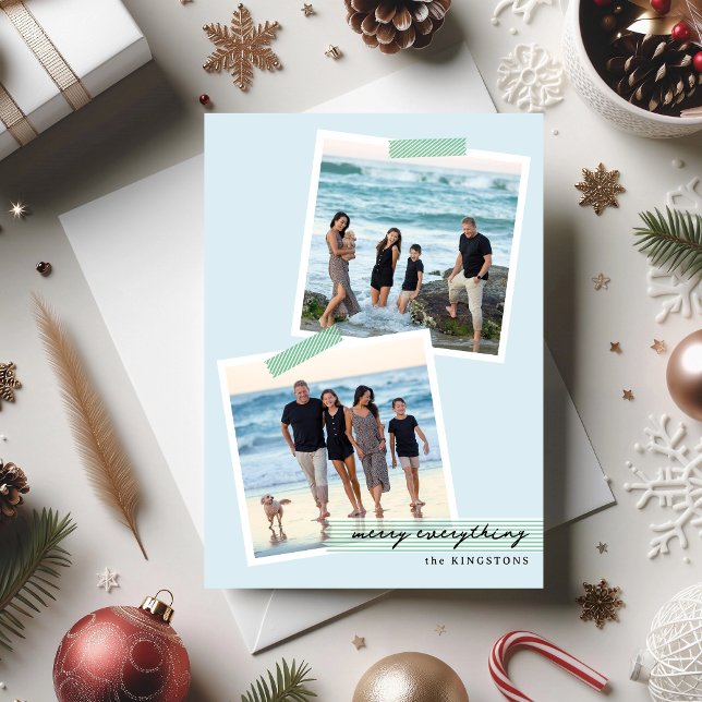 Carte festive à ruban rayé - V1 - Photo de vacance (Créateur téléchargé)