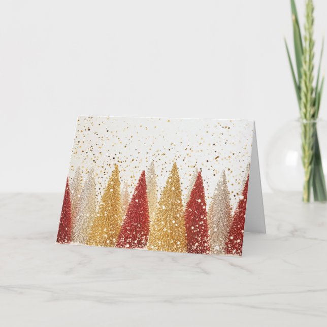 Carte Festive Arbres rouges et argentés avec des flocons (Devant)