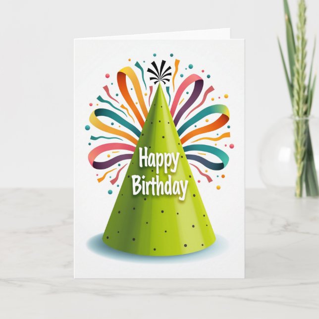 Carte festive avec chapeau vert éclaté (Devant)