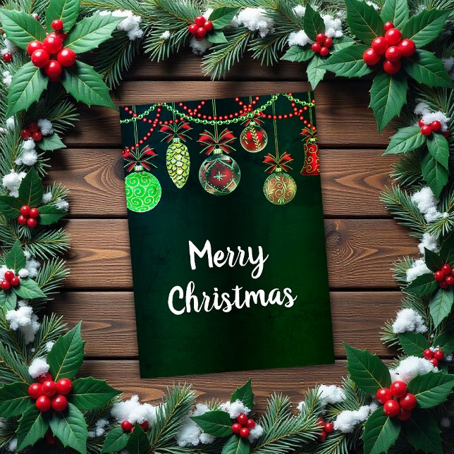Carte Festive Christmas Baubles Green Christmas Card (Festive Christmas Baubles Green Christmas Card by the Olde Christmas Shoppe)