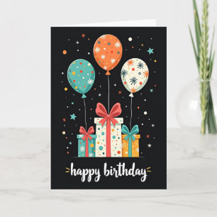 Carte festive d'anniversaire avec ballons étoilés