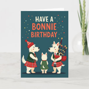 Carte festive d'anniversaire de chiens en kilt