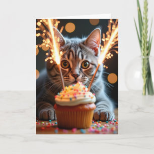 Carte festive d'anniversaire pour chat tigré scint
