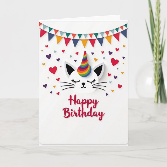 Carte festive de chat arc-en-ciel (Devant)