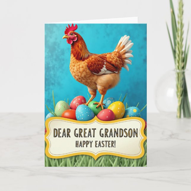 Carte festive de coq et d'œufs (Devant)
