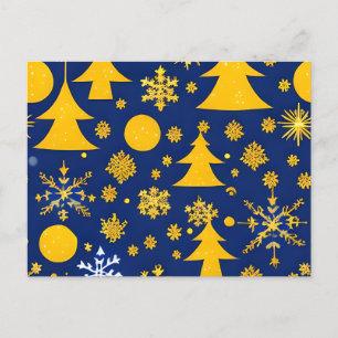 Carte festive de flocons de neige et d'arbres doré
