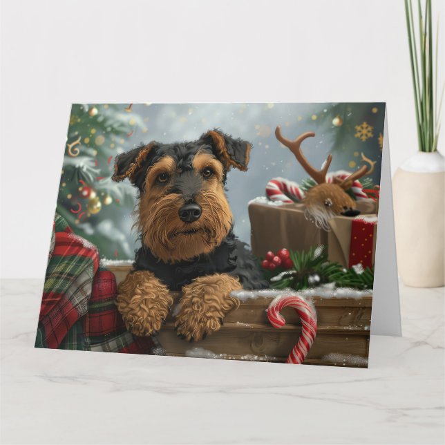 Carte Festive de Noël de Chien Airedale (Devant)
