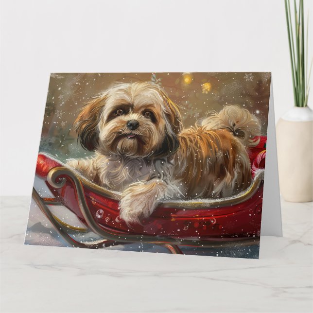 Carte Festive de Noël de chien Lhasa Apso (Devant)