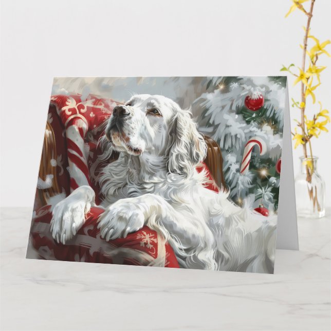 Carte Festive de Noël de Chien Setter anglais (Fleur jaune)
