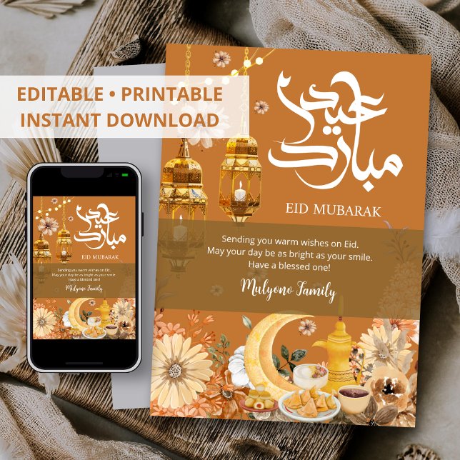 Carte festive Eid Mubarak - Fleurs d'automne (Créateur téléchargé)