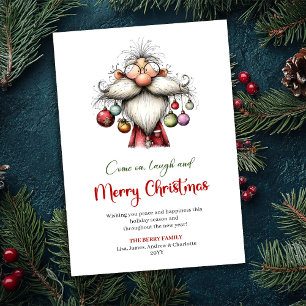 Carte festive et drôle de Père Noël dessinée à la 