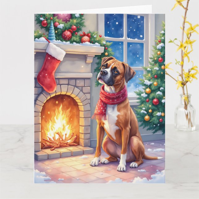 Carte Festive Fireplace Boxer Christmas Art (Fleur jaune)