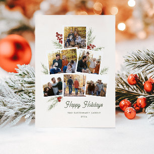 Carte Festive Foliage Photo Arbre Cadre Plat Holid