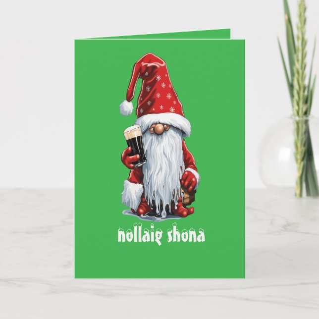 Carte Festive Gnome Holding A Glass Of‎ Irish Dry Stout (Devant)