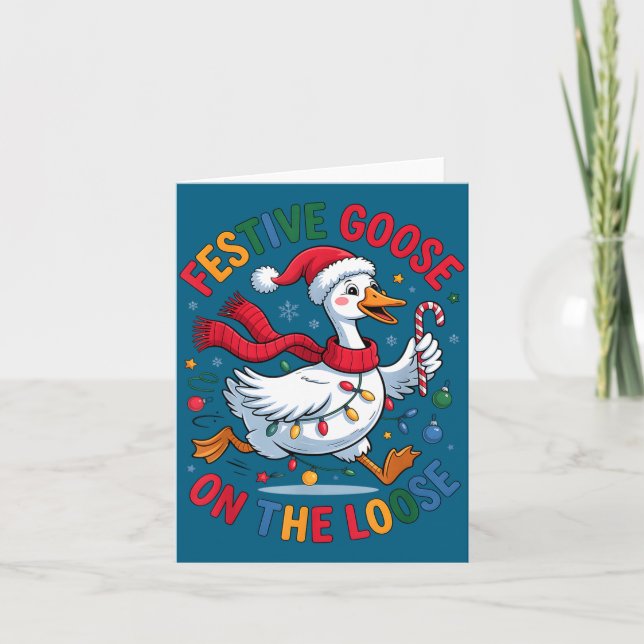 Carte Festive Goose On Loose Christmas Cute Holiday Wint (Devant)