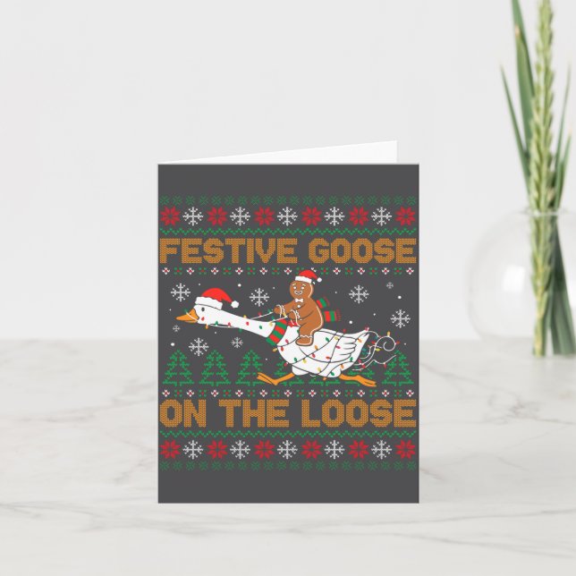Carte Festive Goose On The Loose Funny Gingerbread Ugly  (Devant)