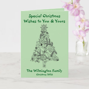 Carte Festive Green Tree Famille de Noël Plier