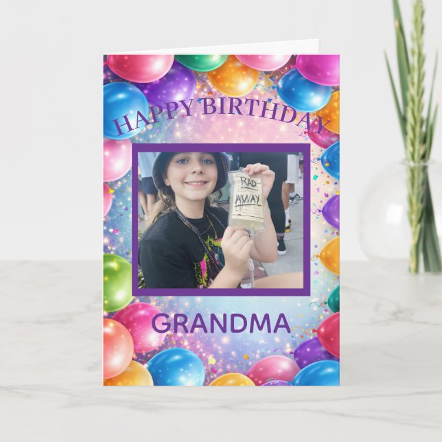 Carte Festive Happy Ballons Custom Photo Birthday (Devant)