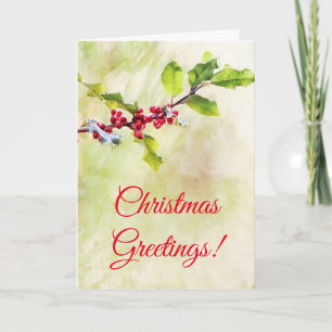 Carte Festive Holly Christmas Holiday