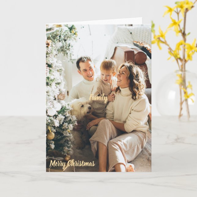 Carte Festive Merry Christmas Family Photo Card (Fleur jaune)