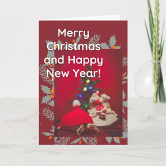 Carte Festive Noël bébé Sulcata Tortoise en casquette ro