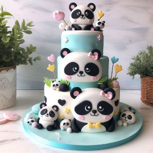 CARTE FESTIVE NOIR & BLANC PANDA THEMEME ANNIVERSAIRE DE