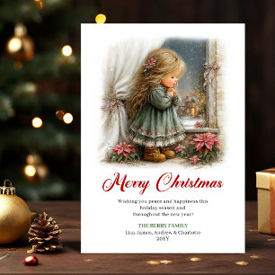 Carte festive Petite Fille Mignonne Scène de Noël