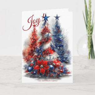 Carte Festive Rouge Bleu Bleu Arbres de Noël