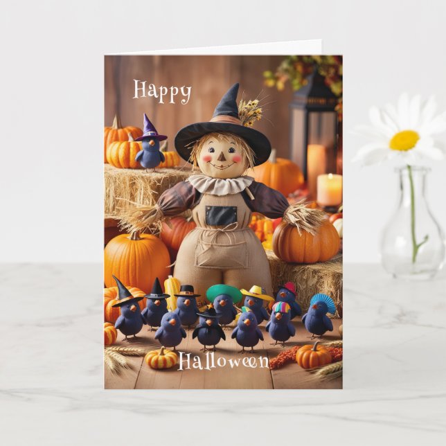 Carte Festive Scarecrow et Citrouille Patch Halloween (Petite plante)