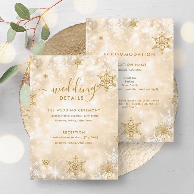 Carte Festive Sparkle Gold Winter Wedding Details (Festive Sparkle Gold Winter Wedding Details Card)