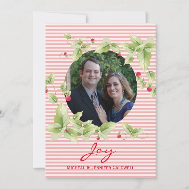 Carte Festive Stripes et Berries Photo Holiday (Devant)