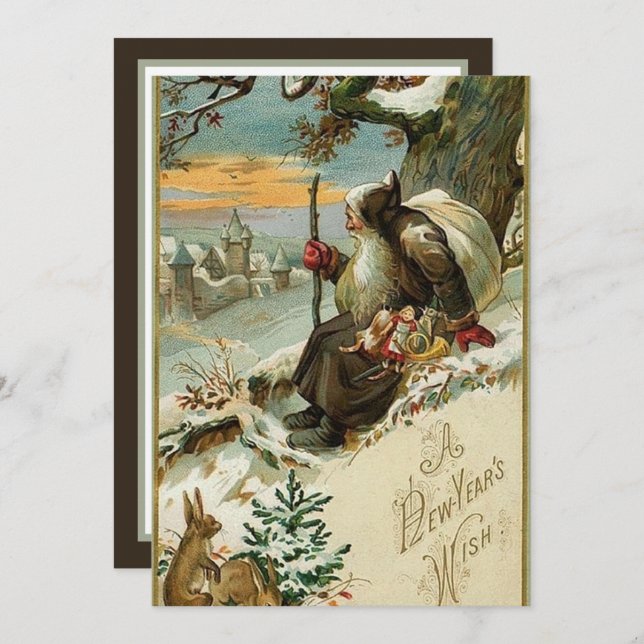 Carte festive vintage Nouvel An  (Devant / Derrière)