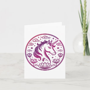 Carte Fête 2026 Année du Cheval Fille Aime Licorne Kung