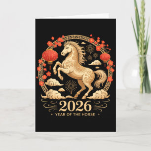 Carte Fête 2026 Année du Cheval Fortune Dame Lunaire 