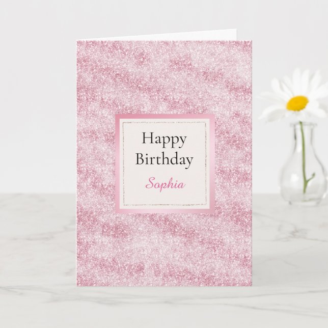 Carte Fête Anniversaire Pailleté Rose Tendre (Petite plante)
